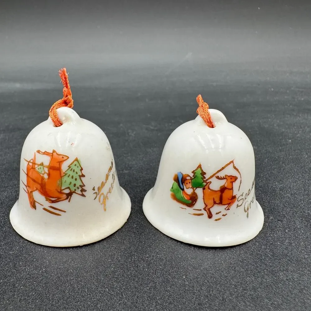 Vintage Christmas Bells Miniature Porcelain Japan 1950's Set of 5